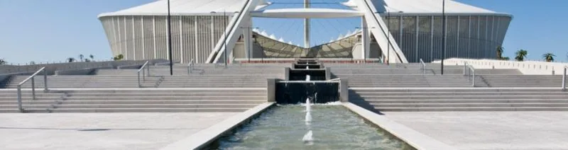 The water channel and steps of People's Park leading to Moses Mabhida Stadium